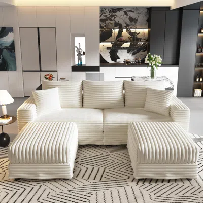 Streamdale Furniture Streamdale Plush Corduroy 3-seat Sofa With Ottomans