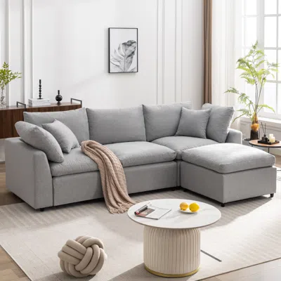 Streamdale Furniture Streamdale Plush Feather-filled Sofa With Removable Cushions And Modular Design In Gray