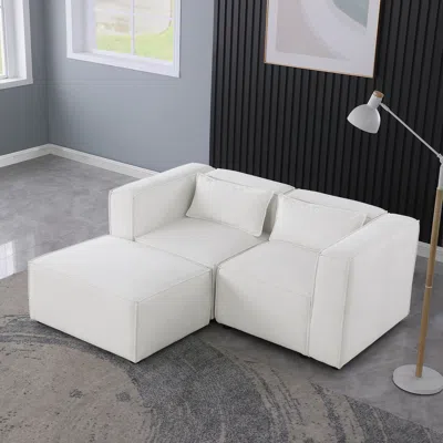 Streamdale Furniture Streamdale Plush Modular Chenille Sofa With Ottoman: Comfort, Style, And Flexibility In White