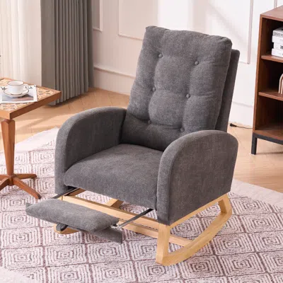 Streamdale Furniture Streamdale Plush Rocking Lounge Chair With Side Pocket For Relaxation And Support In Gray