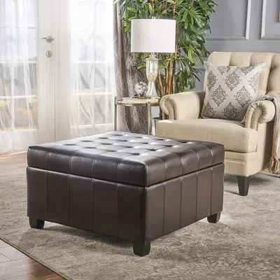 Streamdale Furniture Streamdale Plush Upholstered Tufted Ottoman With Hidden Storage In Brown