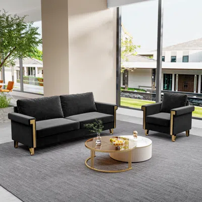 Streamdale Furniture Streamdale Plush Velvet Sofa And Armchair