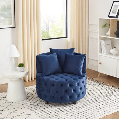 Streamdale Furniture Streamdale Plush Velvet Swivel Accent Chair With Tufted Cushion And Caster Wheels