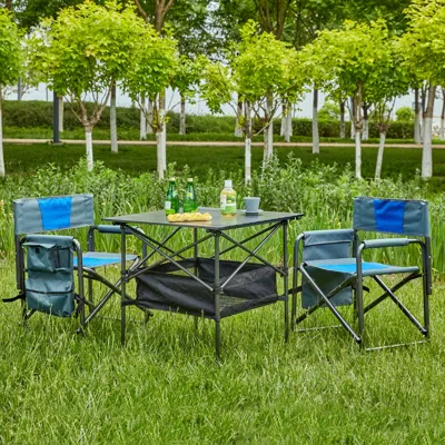 Streamdale Furniture Streamdale Portable Folding Outdoor Table And Chairs In Blue