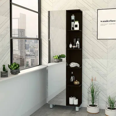 Streamdale Furniture Streamdale Portland 5-shelf Linen Cabinet With Mirror Wengue In Black