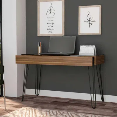Streamdale Furniture Streamdale Posey 1-drawer Rectangle Writing Desk With Hairpin Legs Mahogany 2 In Brown