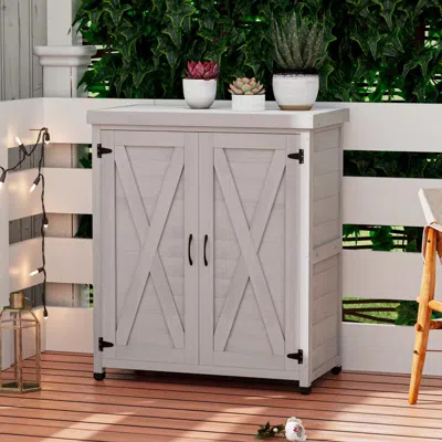 Streamdale Furniture Streamdale Potting Bench With Storage Cabinet And Metal Table Top For Outdoor Patio, Outdoor Work St