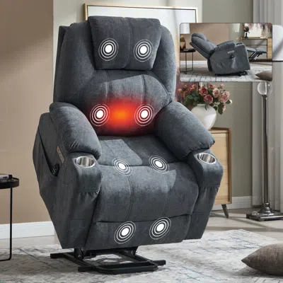 Streamdale Furniture Streamdale Power Lift Recliner Chair, 350 Lbs Capacity, 8-point Massage, Heating, Usb/type-c, Grey In Gray
