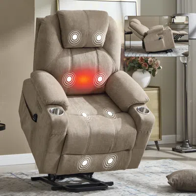 Streamdale Furniture Streamdale Power Lift Recliner Chair, 350 Lbs Capacity, 8-point Massage, Heating, Usb/type-c, Khaki In Brown
