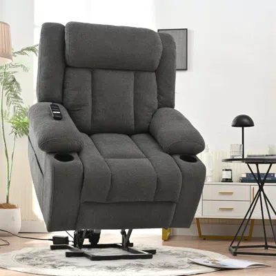 Streamdale Furniture Streamdale Power Lift Recliner Chair, Extended Footrest, Cup Holders - Dark Gray