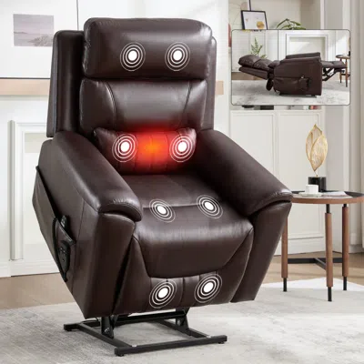 Streamdale Furniture Streamdale Power Lift Recliner W/ Massage & Heat, 350 Lbs, Brown
