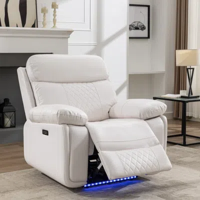Streamdale Furniture Streamdale Power Recliner With Led Strip White Color