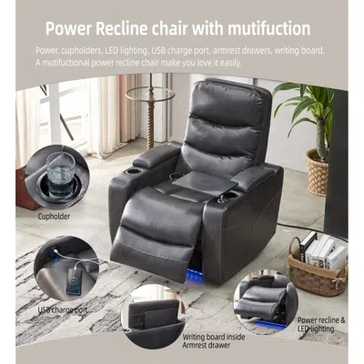 Streamdale Furniture Streamdale Power Reclining Chair Gray Color In Black