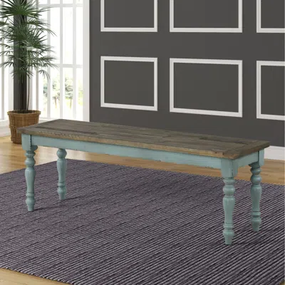 Streamdale Furniture Streamdale Prato Two-tone Wood Upholstered Dining Bench, Antique White And Distressed Blue