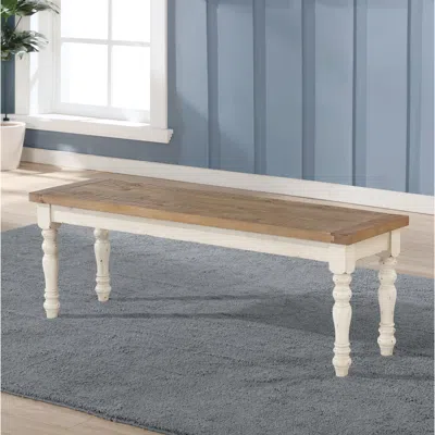 Streamdale Furniture Streamdale Prato Two-tone Wood Upholstered Dining Bench, Antique White And Distressed Oak