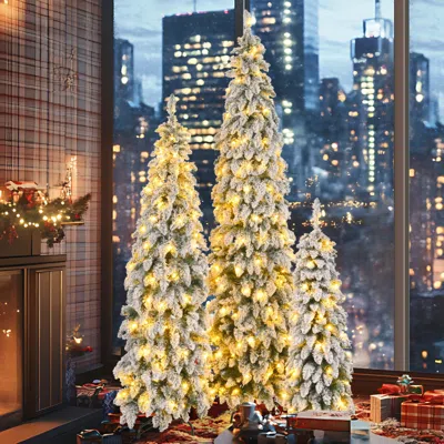 Streamdale Furniture Streamdale Pre-lit Pencil Christmas Trees (3-set 4-8ft) With Snow Flocking & Led Lights