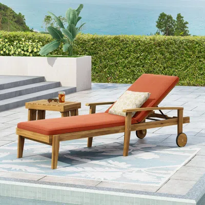 Streamdale Furniture Streamdale Premium Acacia Wood Chaise Lounge With Adjustable Seating And Water-resistant Cushions