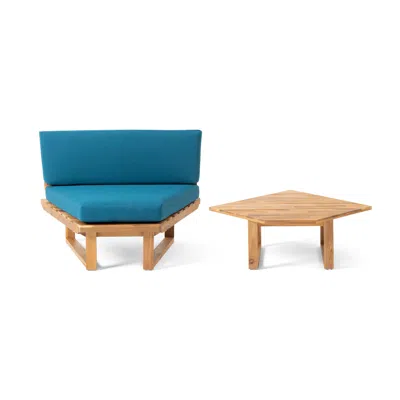 Streamdale Furniture Streamdale Premium Acacia Wood Corner Chair And Coffee Table With Water-resistant Cushions