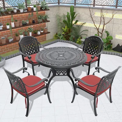 Streamdale Furniture Streamdale Premium Aluminum Table And 4 Stacking Chairs With Cushions