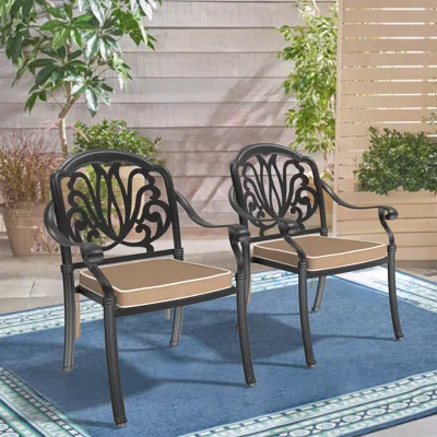 Streamdale Furniture Streamdale Premium Black Aluminum Armchair With Cozy Cushions In Gray