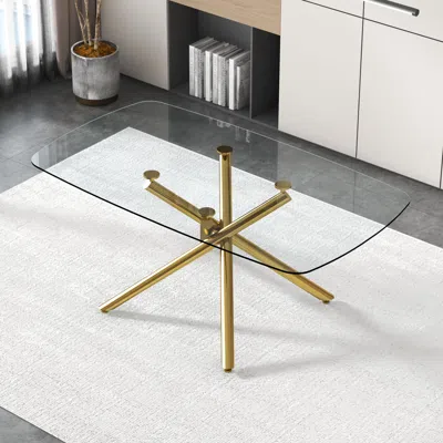 Streamdale Furniture Streamdale Premium Glass Dining Table With Versatile Style In Gold