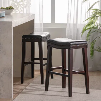 Streamdale Furniture Streamdale Premium Leather And Rubberwood Bar Stool For Stylish And Durable Dining