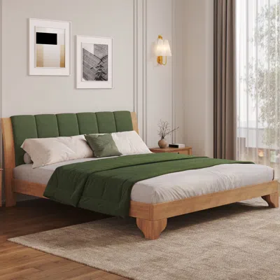 Streamdale Furniture Streamdale Premium Pine Wood King Bed Frame - Mid Century Modern, Natural & Green