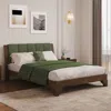 Streamdale Furniture Streamdale Premium Pine Wood Queen Bed Frame, Mid Century Modern, Walnut & Green