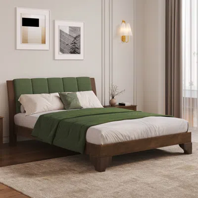 Streamdale Furniture Streamdale Premium Pine Wood Queen Bed Frame, Mid Century Modern, Walnut & Green