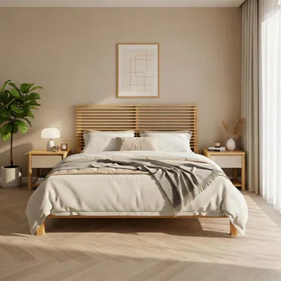 Streamdale Furniture Streamdale Premium Solid Wood Queen Platform Bed Frame With Slat Headboard