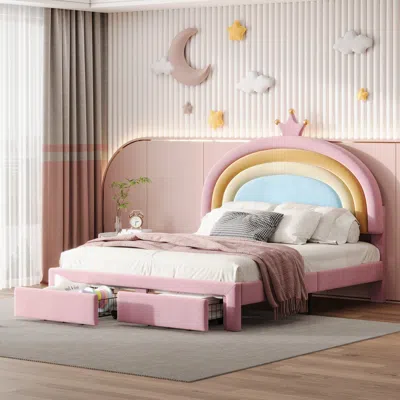 Streamdale Furniture Streamdale Princess Bed With Storage Drawer, Upholstered Platform Bed