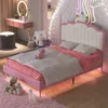 Streamdale Furniture Streamdale Princess Twin Bed With Crown Headboard, Led Lights, Legs