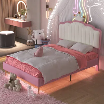 Streamdale Furniture Streamdale Princess Twin Bed With Crown Headboard, Led Lights, Legs