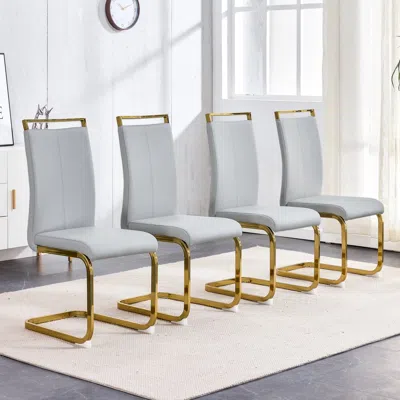 Streamdale Furniture Streamdale Pu Leather Dining Chair Set Of 4, Light Gray