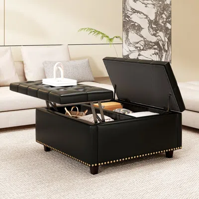 Streamdale Furniture Streamdale Pu Leather Oversized Storage Square Chair With Storage