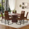 Streamdale Furniture Streamdale Pu Padded Dining Set W/ Roman Column Table & Storage - Brown In Brown