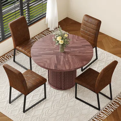 Streamdale Furniture Streamdale Pu Padded Dining Set W/ Roman Column Table & Storage - Brown