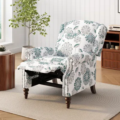 Streamdale Furniture Streamdale Push Back Recliner Chair, Wing Back, Gourd Legs, White & Blue