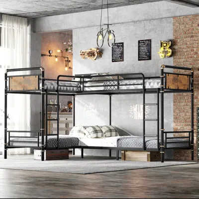 Streamdale Furniture Streamdale Quad Bunk Bed, Heavy Duty Metal, Detachable Triple/twin, Black