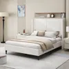 Streamdale Furniture Streamdale Queen Bed Frame, 55.5" Upholstered Headboard, Boucle Fabric, White In White