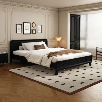 Streamdale Furniture Streamdale Queen Bed Frame Black Solid Pine Wood Modern Design Durable Construction