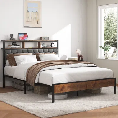 Streamdale Furniture Streamdale Queen Bed Frame Headboard, Usb Ports, Under-bed Storage, Brown
