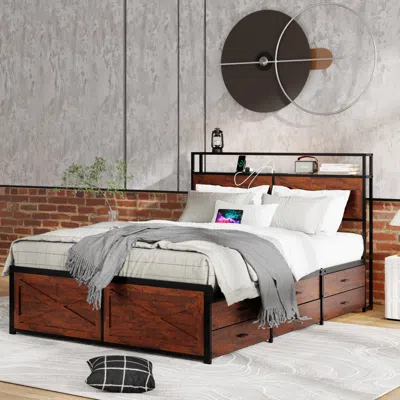 Streamdale Furniture Streamdale Queen Bed Frame: Storage Headboard, 12 Drawers, Led Lights