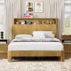 Streamdale Furniture Streamdale Queen Bed Frame: Storage Headboard, Charging Station, Natural In Brown