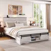 Streamdale Furniture Streamdale Queen Bed Frame Upholstered Headboard, Storage, Led, Pet Bed, Easy Assembly, White In White