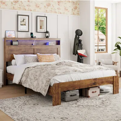 Streamdale Furniture Streamdale Queen Bed Frame W/ Led Headboard, Usb Ports & Under Bed Storage