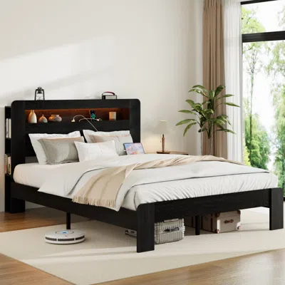 Streamdale Furniture Streamdale Queen Bed Frame W/ Led, Usb, Storage - Black
