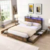 Streamdale Furniture Streamdale Queen Bed Frame With Charging Headboard, Noise-free, No Box Spring