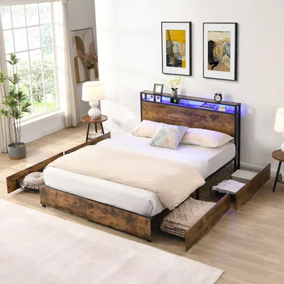 Streamdale Furniture Streamdale Queen Bed Frame With Charging Headboard, Noise-free, No Box Spring