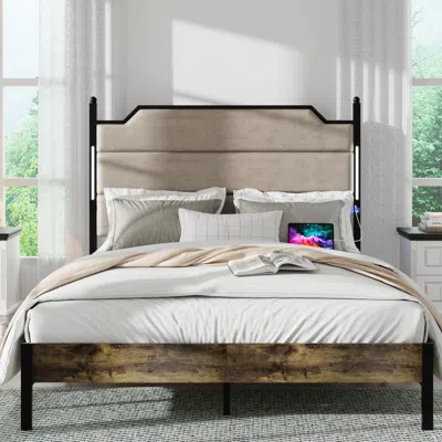 Streamdale Furniture Streamdale Queen Bed Frame With Headboard, Charging Station, And Led Lights